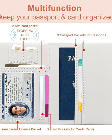 PU Leather Passport Holder Cover 5.9×4.3 Inch with Credit Card Slot and Boarding Pass Slot Combo Blocking Passport Holder Wallet Cover Case for Travel Boarding Essentials (Be Kind)