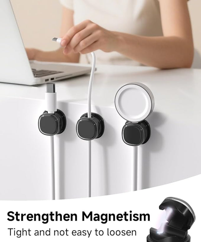 Magnetic Cable Clips, Adjustable Cord Holder Management, Adhesive Wire Keeper Organizer for Home Office Desk Phone PC Car Wall Desktop Nightstand Appliance (9-PCS Black)