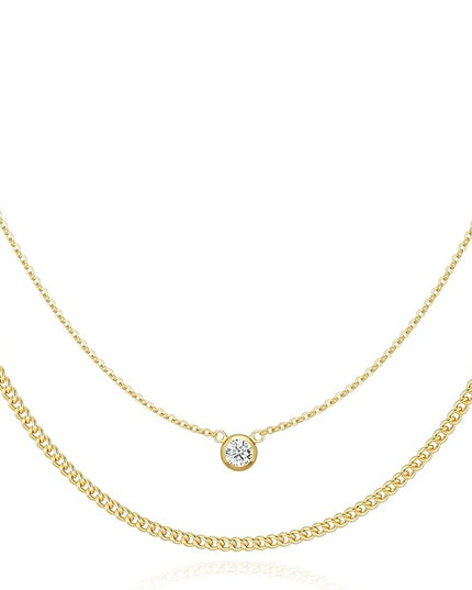 Tewiky Dainty 14k Gold Plated/Silver Cubic Zirconia Necklaces for Women, Simple CZ Jewelry Necklaces Trendy Gifts