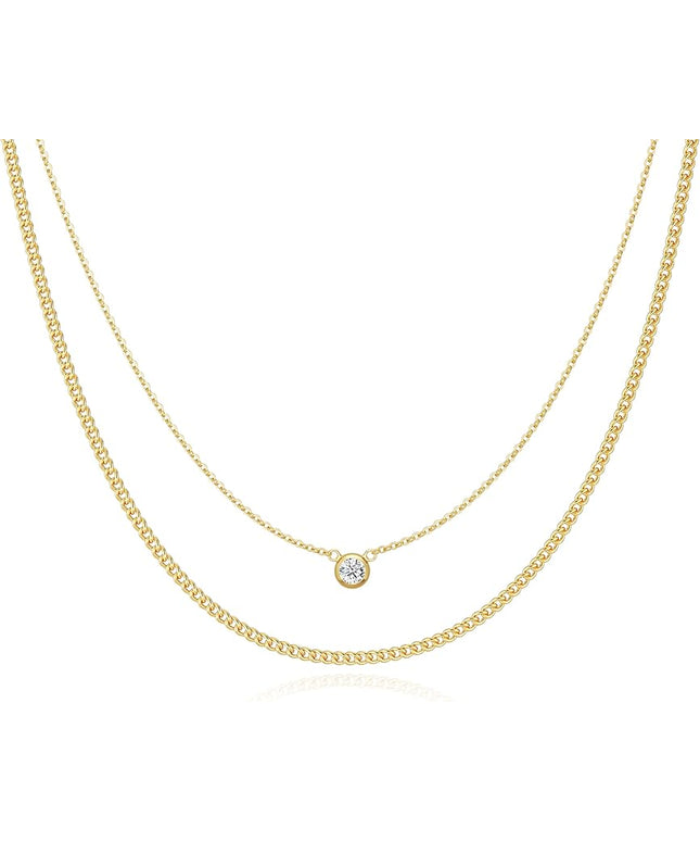 Tewiky Dainty 14k Gold Plated/Silver Cubic Zirconia Necklaces for Women, Simple CZ Jewelry Necklaces Trendy Gifts