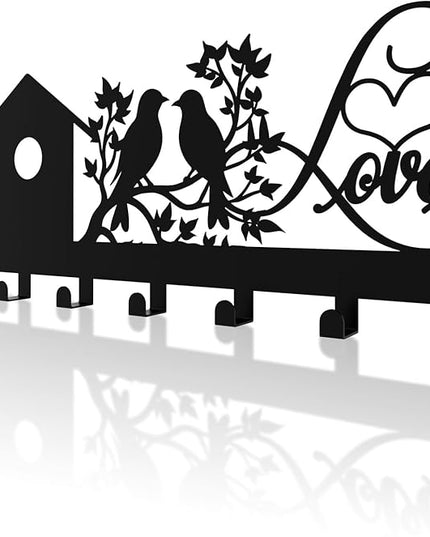 Hppybiry Metal Key Holder, Wall Mounted Key Hooks, Key Holder for Wall, Key Organizer Rack with 7 Hooks, Key Hanger Decor for Kitchen, Entryway, Hallway, Bedroom, Doorway (House Bird 12IN)