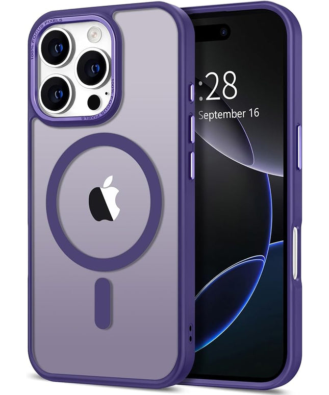 Hython Case for iPhone 16 Pro Case Magnetic Translucent Matte Phone Cases 6.3" [Compatible with MagSafe] Thin Slim Fit Shockproof Bumper Hard Protective Cover for Women Men Girls, Deep Purple