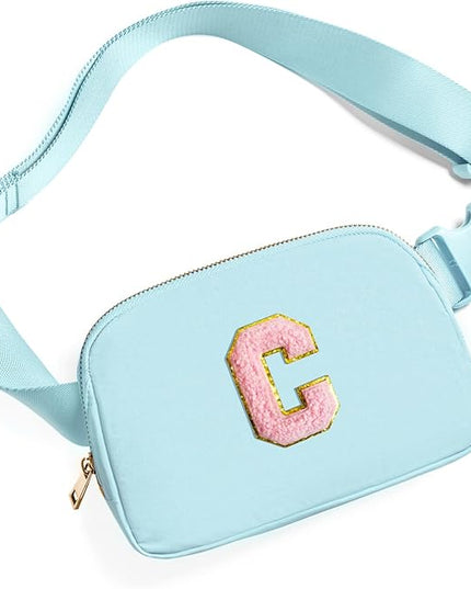 Gitus Gifts for 7 8 9 10 11 Year Old Girls Belt Bag Fanny Pack Crossbody Bags with Initial Letter Patch Birthday Gifts for Daughter Sister Friends Teen girls (Icing Blue-C)
