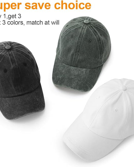 MEINICY 3 Packs Washed-Cotton Plain Baseball Cap, Vintage Adjustable Dad Hats Gift for Men/Women,Unstructured