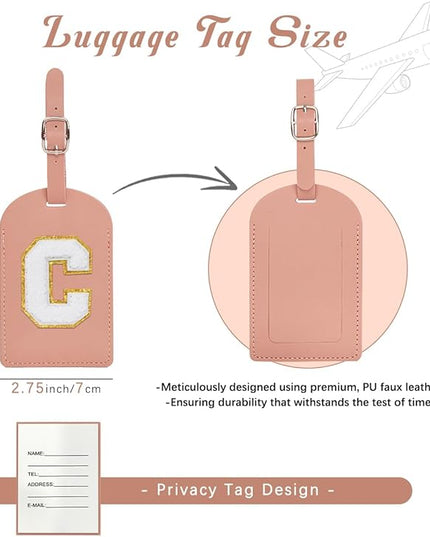 Initial Passport Cover Holder and Luggage tag Set,PU Leather Passport Case Travel Suitcase Tag with Letter Patch, Personalized Travel Luggage Accessories Gifts for Women Grils Teenage Pink Letter K