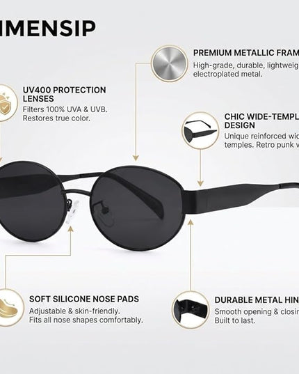 Retro Oval Sunglasses for Women Men - Trendy Gold Sun Glasses - Fashion Metal Frame Shades