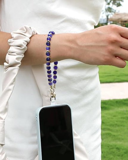 Marble Beaded Phone Wrist Strap, Cellphone Lanyard with Tether Tab, Hands-Free Wristlet Bracelet