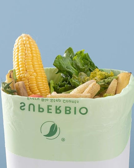 SUPERBIO 2.6 Gallon Compostable Bags, 100 Count, 2 Pack, 9.84L, Handle Tie Food Waste Bags, BPI and OK compost INDUSTRIAL Certified