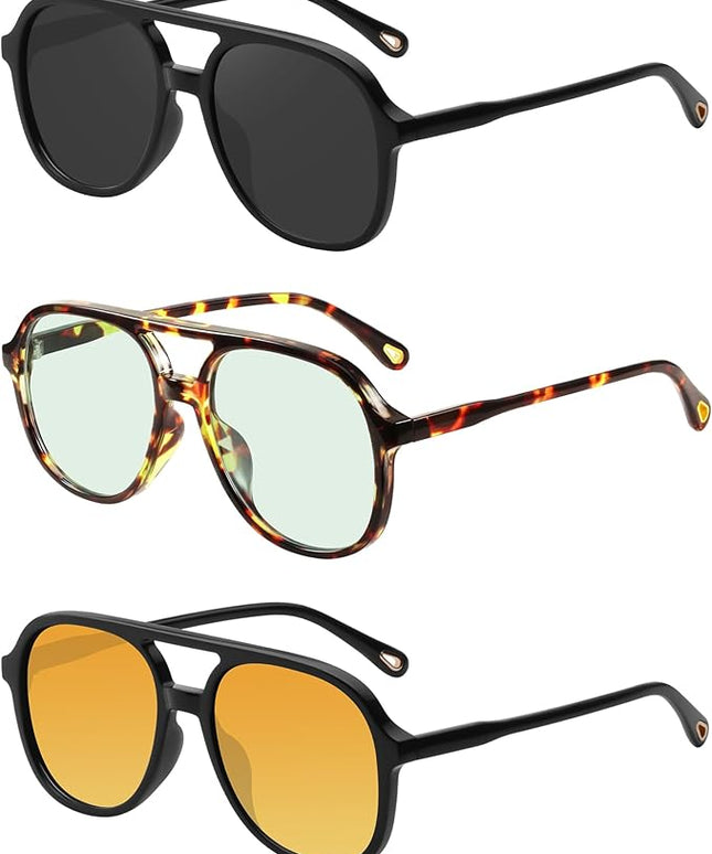 YDAOWKN Retro Square Aviator Sunglasses for Womens Mens Vintage 70s Double Bridge Sun Glasses