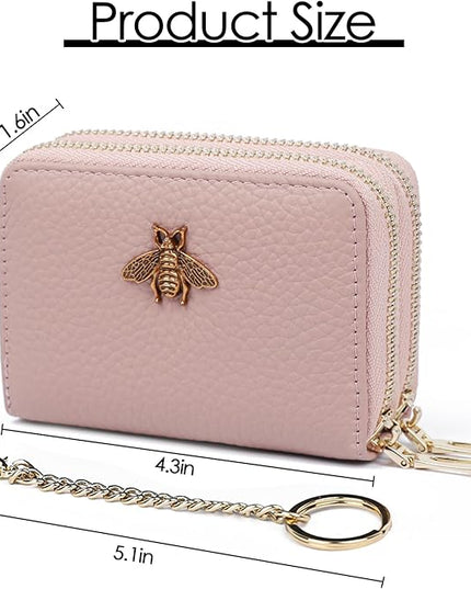 imeetu RFID Credit Card Holder, Small Leather Zipper Card Case Wallet for Women