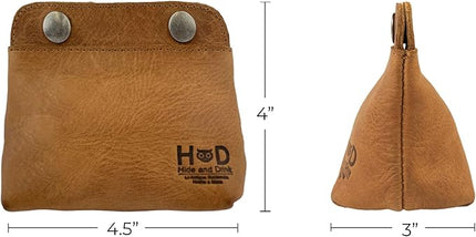 Hide & Drink, Leather Double Snap Pouch, Coin Purse, Cash & Card Holder, Cable Organizer, Makeup, Handmade Includes 101 Year Warranty (Single Malt Mahogany)