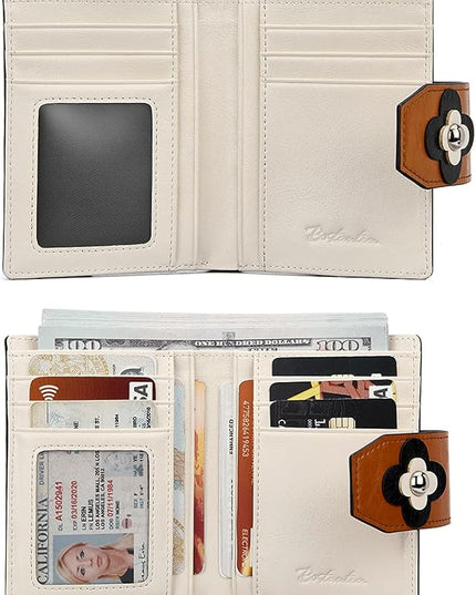 BOSTANTEN Women Leather Wallet RFID Blocking Small Bifold Zipper Pocket Wallet Card Case Purse with ID Window