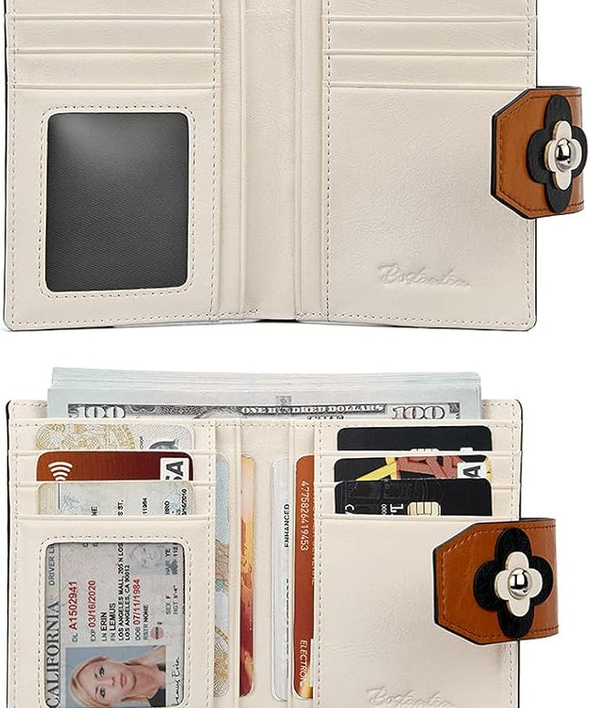 BOSTANTEN Women Leather Wallet RFID Blocking Small Bifold Zipper Pocket Wallet Card Case Purse with ID Window
