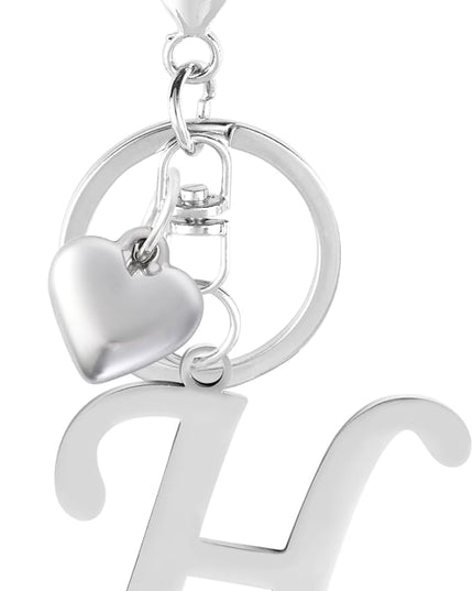 A-Z Heart Initial Letter Keychain, Stainless Steel Alphabet Charm for Handbags, Gift for Women and Girls