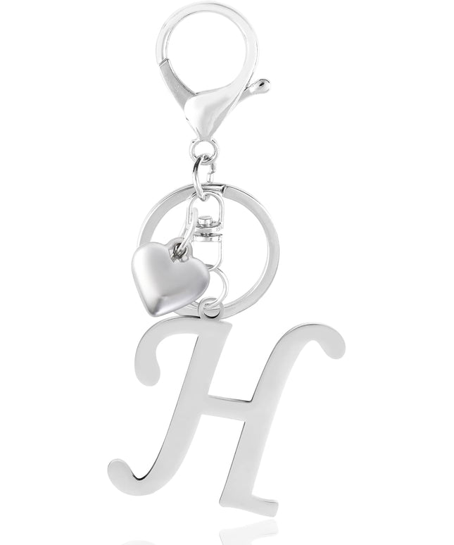 A-Z Heart Initial Letter Keychain, Stainless Steel Alphabet Charm for Handbags, Gift for Women and Girls