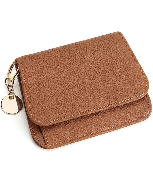 Mudono Small Wallet for Women RFID Blocking Genuine Leather Card Case Slim Tri-Fold Wallet with Zipper Pocket and Keychain