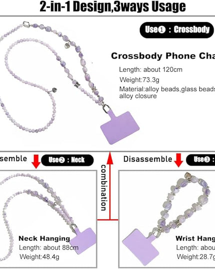 Phone Crossbody Chain CellPhone Lanyard,Universal Phone Chain Strap with Tether Patches Compatible with Most Phones (X)