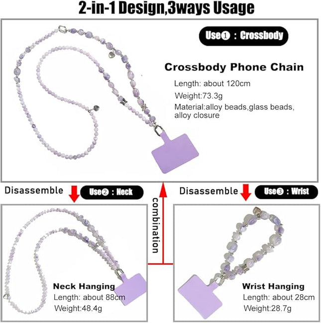 Phone Crossbody Chain CellPhone Lanyard,Universal Phone Chain Strap with Tether Patches Compatible with Most Phones (X)