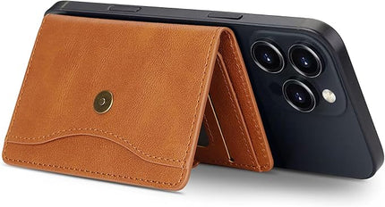 Ultra-Thin Magnetic Wallet Card Holder for iPhone and All MagSafe Protective Cases，Premium PU leather, powerful magnetic closure, stand function, 6 card slots (brown)