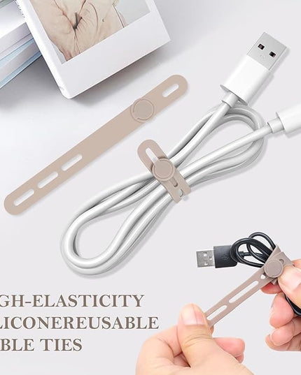 Donruby 30Pcs Silicone Cable Ties - Reusable & Washable with Adjustable Locking Buckles, High Elasticity Cable Management Straps for Home, Office, School, Travel Essential Cord Organizer (Khaki)