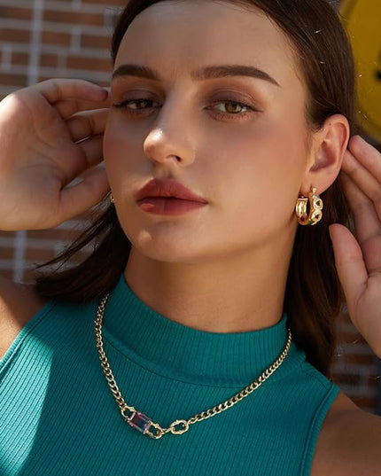 18K Gold Plated Chunky Hoop Earrings for Women Fashion Thick Gold Hoops Set Jewelry for Birthday Christmas Gifts