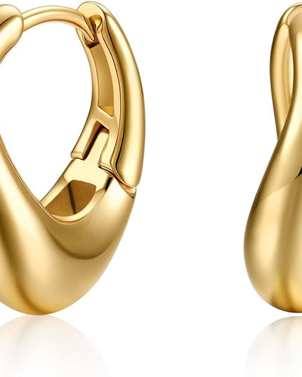 18K Gold Plated Chunky Hoop Earrings for Women Fashion Thick Gold Hoops Set Jewelry for Birthday Christmas Gifts