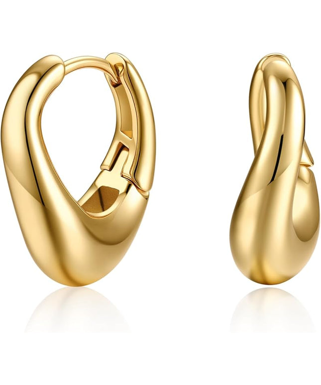 18K Gold Plated Chunky Hoop Earrings for Women Fashion Thick Gold Hoops Set Jewelry for Birthday Christmas Gifts