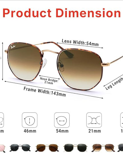 Pro Acme Small Square Sunglasses for Women Men 100% Real Glass Lens Hexagonal Frame