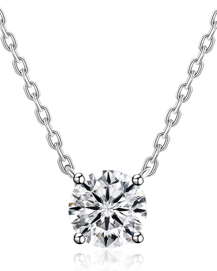 IMOLOVE Moissanite Solitaire Pendant Necklaces for Women Sterling Silver with 18K White Gold Plated 1-3 Carat D Color VVS1 Clarity Mossanite Jewelry for Women