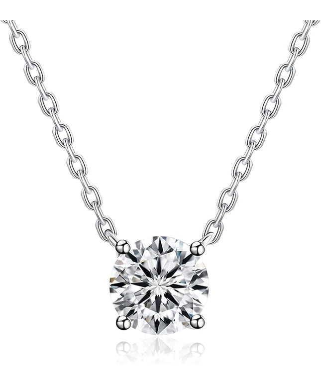 IMOLOVE Moissanite Solitaire Pendant Necklaces for Women Sterling Silver with 18K White Gold Plated 1-3 Carat D Color VVS1 Clarity Mossanite Jewelry for Women