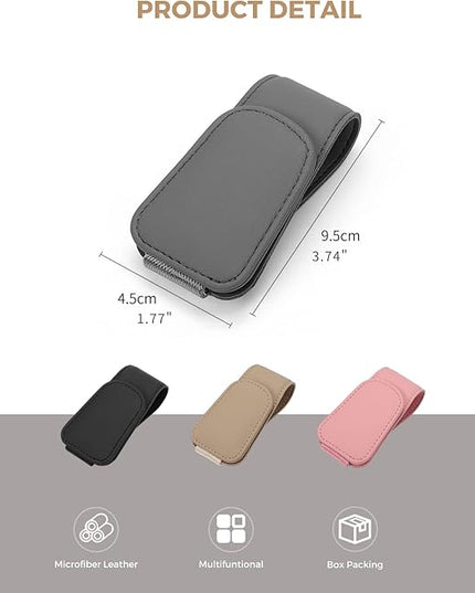 Magnetic Leather Sunglass Holder, Eyeglass Hanger Clip for Car Sun Visor, Suitable for Different Size Eyeglasses (Beige)