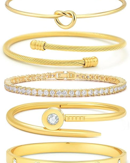 18 K Gold Plated Love Bangle Bracelet Stack Cuff Jewelry for Women Jewelry Set for Women Gift with Box