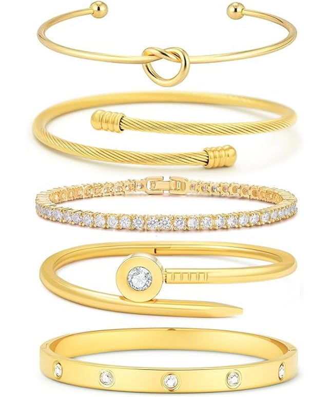 18 K Gold Plated Love Bangle Bracelet Stack Cuff Jewelry for Women Jewelry Set for Women Gift with Box