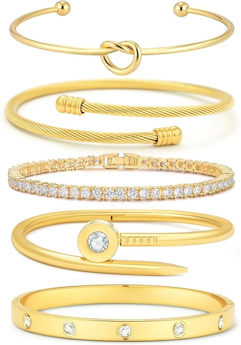 18 K Gold Plated Love Bangle Bracelet Stack Cuff Jewelry for Women Jewelry Set for Women Gift with Box
