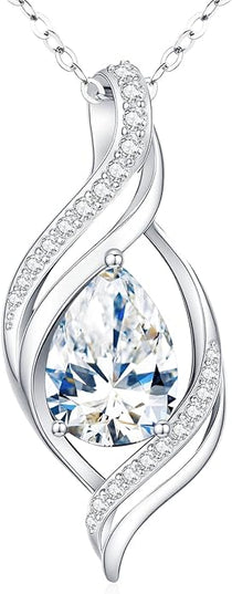 Birthstone Necklace gift for Women S925 Sterling Silver Teardrop with Cubic Zirconia- Birthday Jewelry gift for her, Girlfriend, Wife, Mom on Birthday, Anniversary