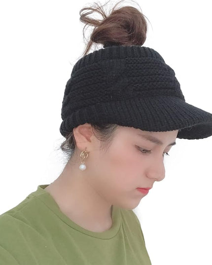XYIYI Beanie Tail Winter Warm Knit Messy High Bun Ponytail Hats Visor Beanie Cap