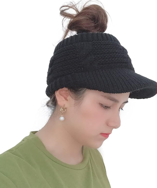 XYIYI Beanie Tail Winter Warm Knit Messy High Bun Ponytail Hats Visor Beanie Cap