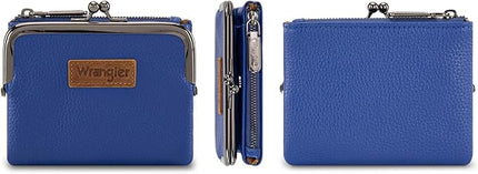 Montana West Wrangler Women's Wallet RFID Blocking Wallets Small Bifold Credit Card Holder with Kiss Clasp Navy