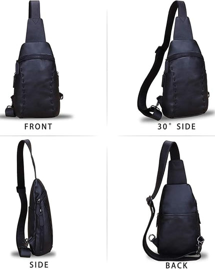 LRTO Genuine Leather Silng Bag for Women and Men Vintage Real Leather Sling Backpack Shoulder Crossbody Bag Chest Purse