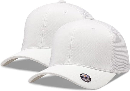 [2 Pack] Hybrid Stretch-Fitted Trucker Cap, Baseball Cap with Air Mesh