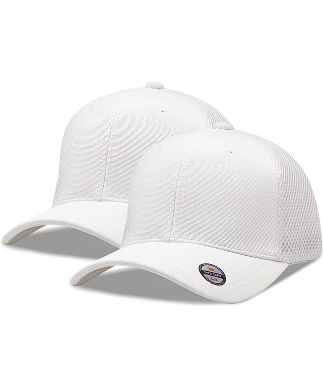 [2 Pack] Hybrid Stretch-Fitted Trucker Cap, Baseball Cap with Air Mesh