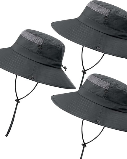 3 Pack Mens Boonie Sun Hat UV Protection Outdoor Bucket Fishing Hat for Hiking Safari & Gardening