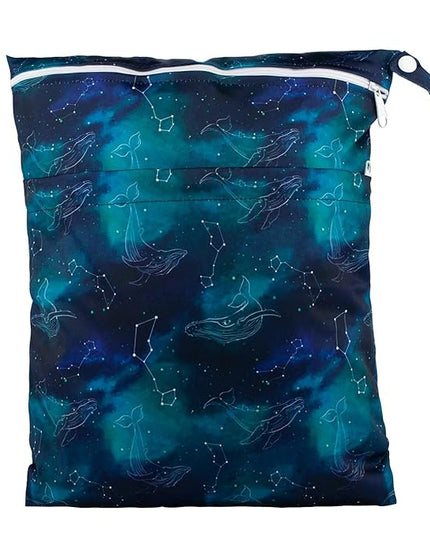 Medium Wet Dry Bag Baby Cloth Diaper Nappy Insert Bag Reusable Washable (Whales Stars)