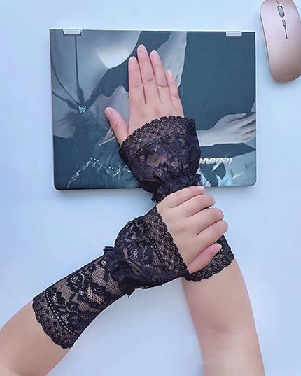 Women's Short Lace Gloves Fingerless for Driving Wedding Wrist Length Bridal Prom Gloves