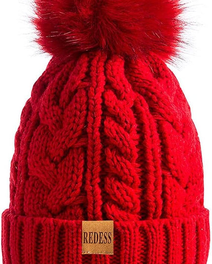 REDESS Women Winter Pompom Beanie Hat with Warm Fleece Lined, Thick Slouchy Snow Knit Skull Ski Cap