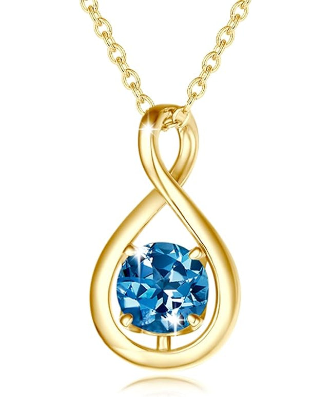 FANCIME Birthstone Necklaces for Women Fine Jewelry Sterling Silver Dainty Infinity Pendant Anniversary Birthday Christmas Gifts for Her Wife Mom Lady Daughter, Chain 16"+2" Extend