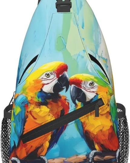 Animal Face Sling Bag Crossbody Bags Chest Bag Backpack for Travel Running and Hiking for Men Women Colorful Parrot 2