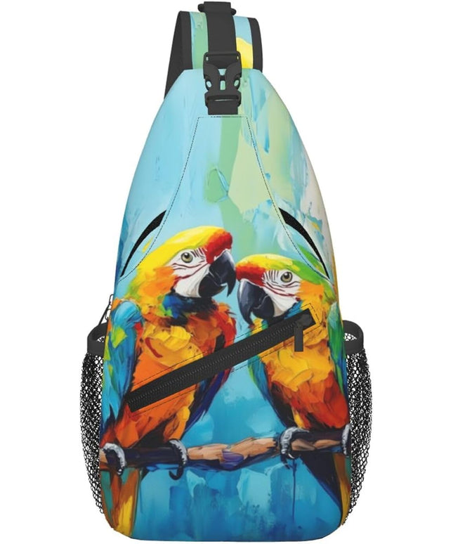 Animal Face Sling Bag Crossbody Bags Chest Bag Backpack for Travel Running and Hiking for Men Women Colorful Parrot 2