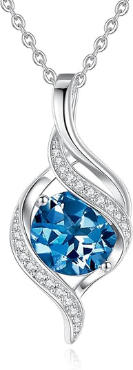 FANCIME Birthstone Necklace for Women Round Cubic Zirconia Necklace S925 Sterling Silver full Love Birthday Gifts for Mom Women