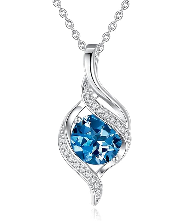 FANCIME Birthstone Necklace for Women Round Cubic Zirconia Necklace S925 Sterling Silver full Love Birthday Gifts for Mom Women